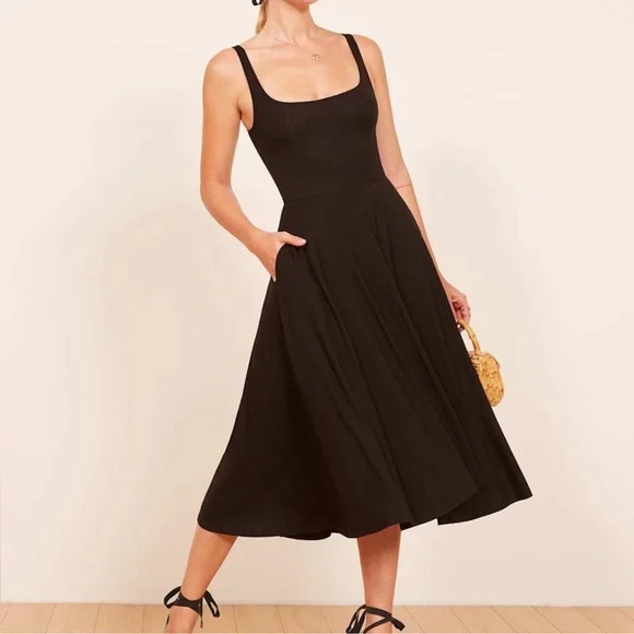 Reformation Rou Knit Black Midi Dress